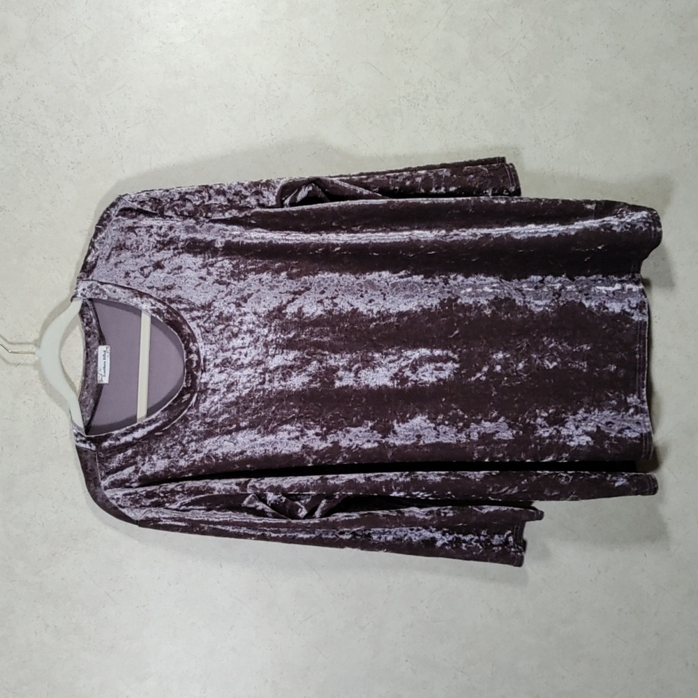 5138 Southern Stitch taupe crushed velvet 3/4 sleeve blouse XXL
